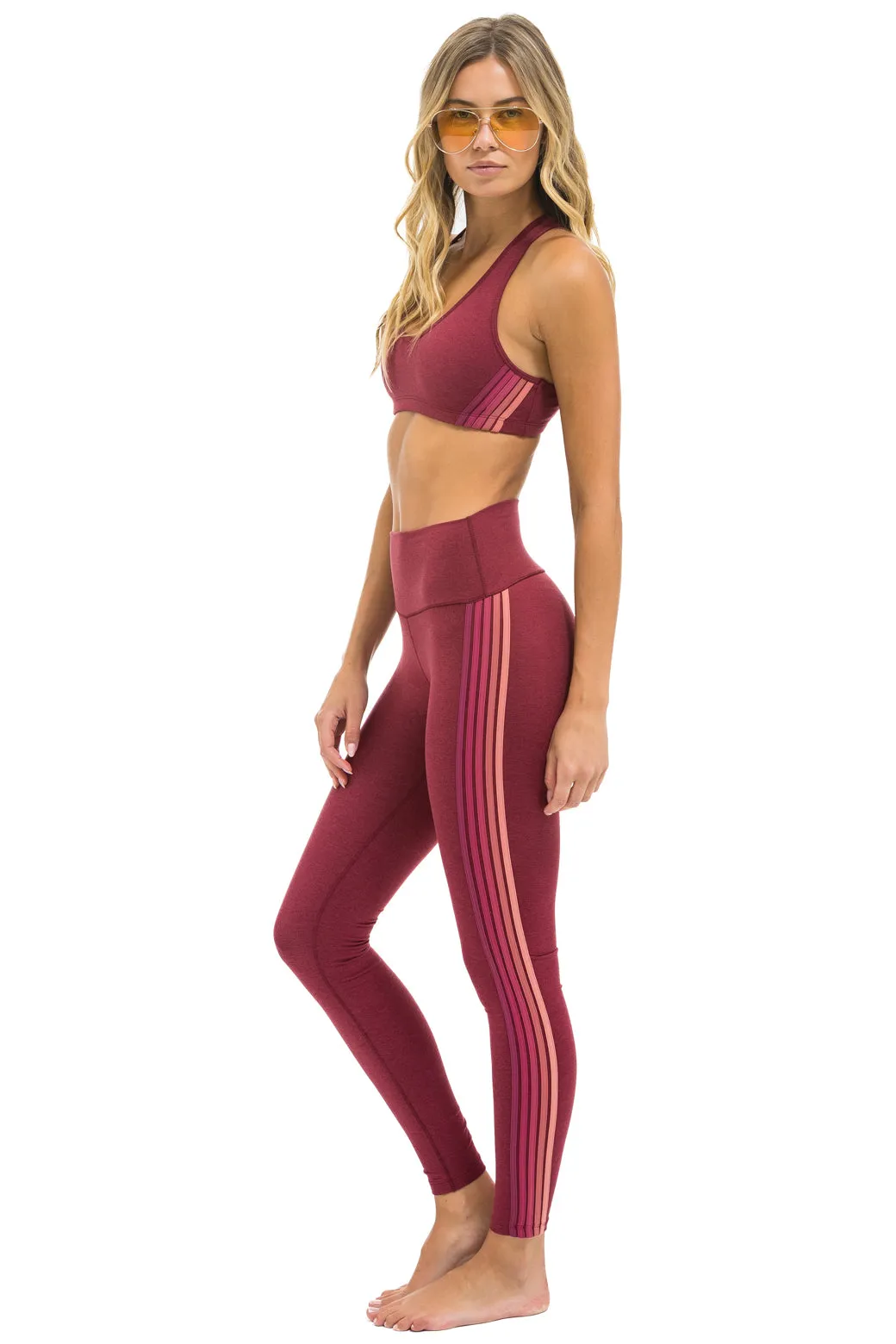 FULL LENGTH HI-RISE 5 STRIPE LEGGINGS - BERRY sold by Aviator Nation product image thumbnail 3