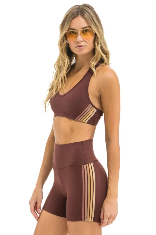 WOMEN'S 5 STRIPE SPORTS BRA - MOCHA sold by Aviator Nation