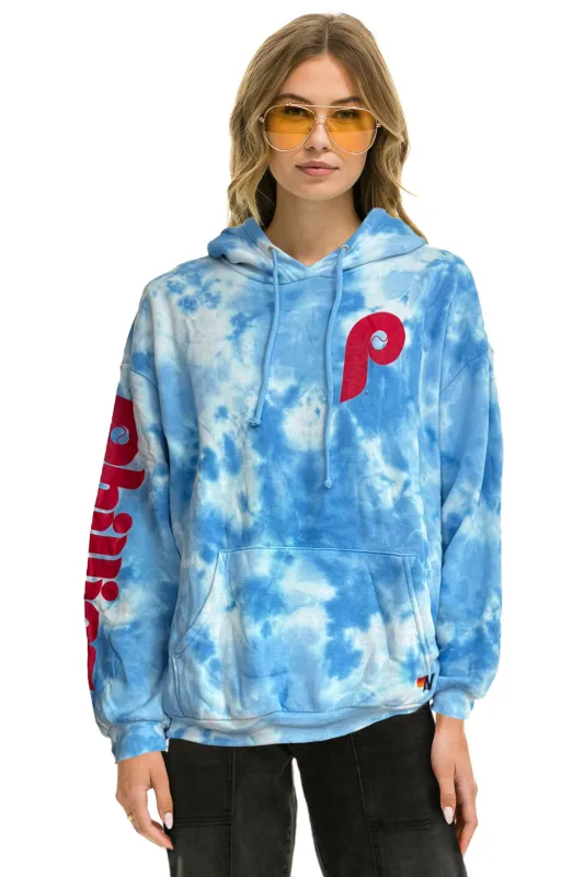 PHILLIES HAND DYED RELAXED PULLOVER HOODIE - TIE DYE BLUE sold by Aviator Nation