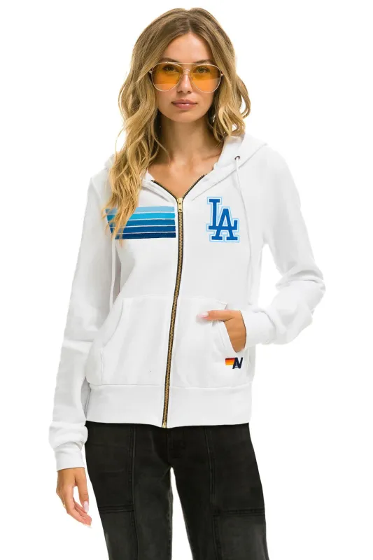 LOS ANGELES DODGERS 5 STRIPE ZIP HOODIE - WHITE // BLUE sold by Aviator Nation