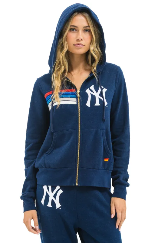 NY YANKEES 5 STRIPE ZIP HOODIE - NAVY // USA sold by Aviator Nation