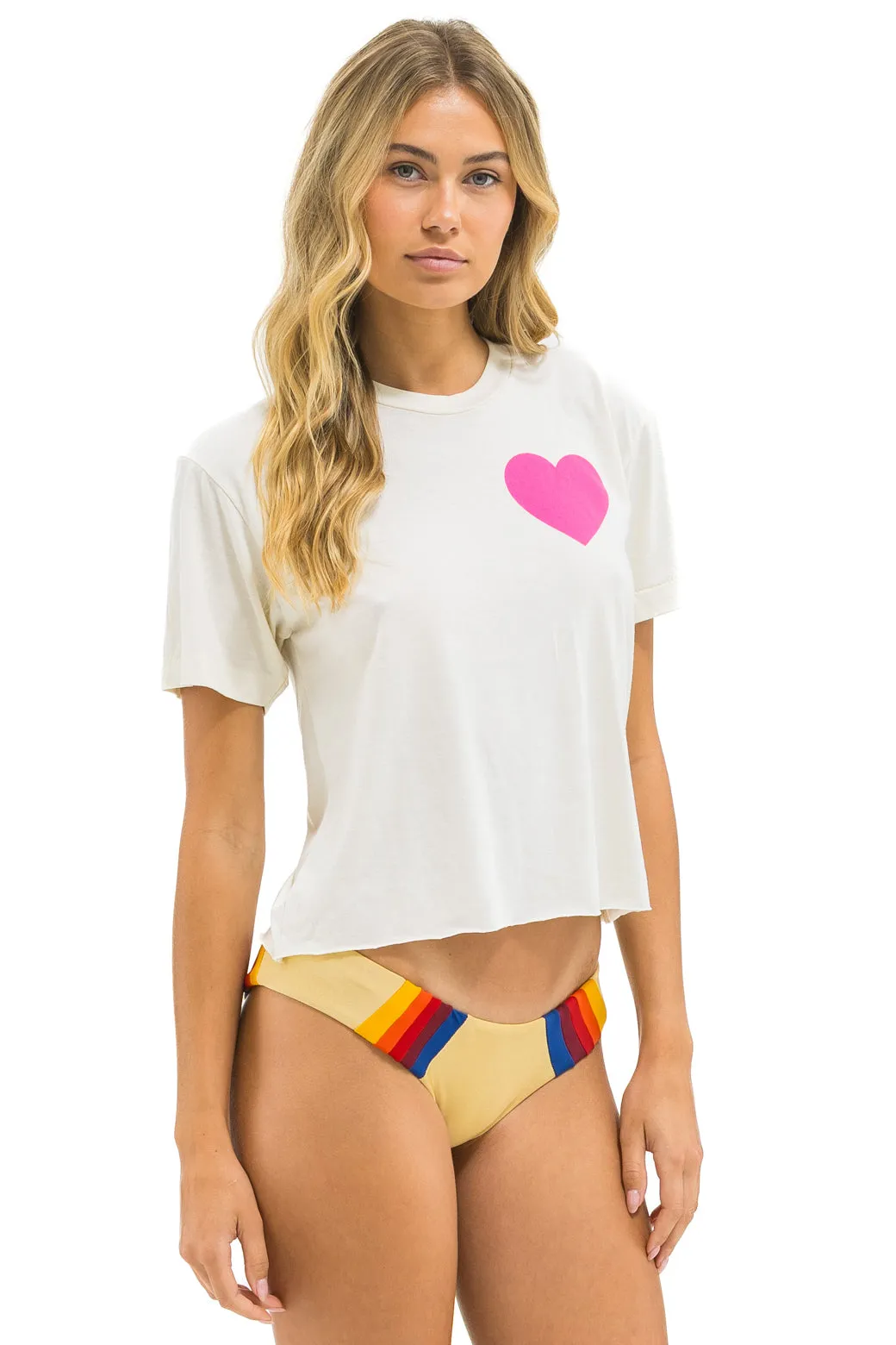 HEART PRINT BOYFRIEND TEE - VINTAGE WHITE // NEON PINK sold by Aviator Nation product image thumbnail 4