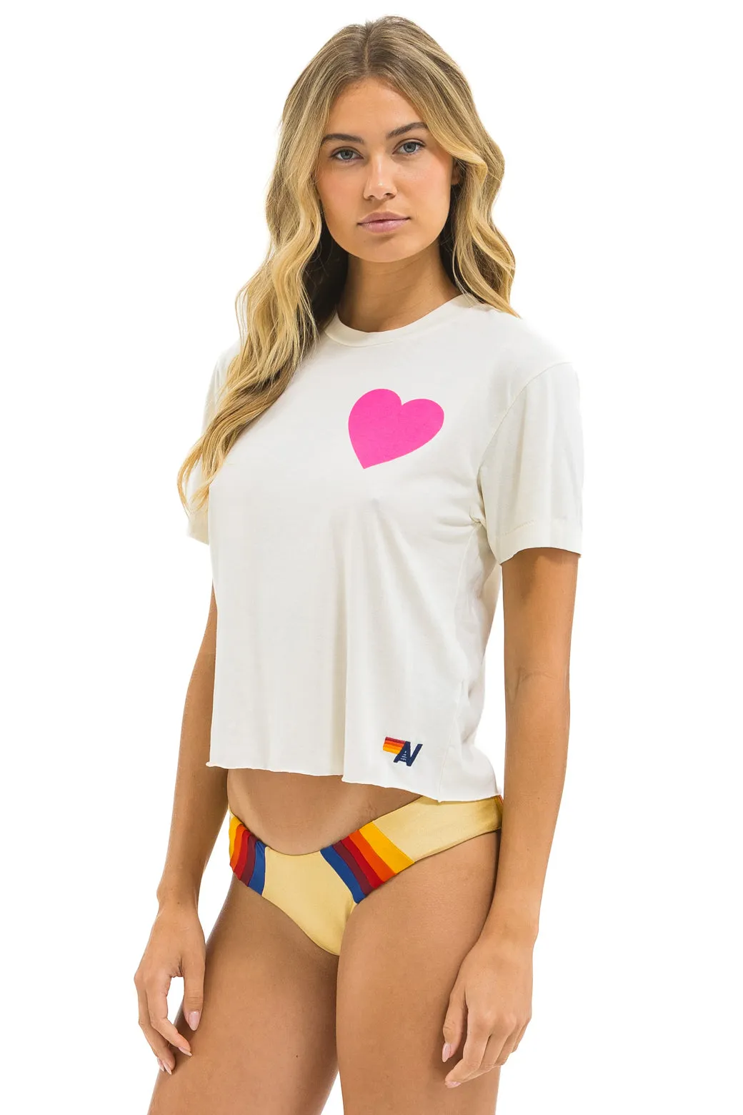 HEART PRINT BOYFRIEND TEE - VINTAGE WHITE // NEON PINK sold by Aviator Nation product image thumbnail 2