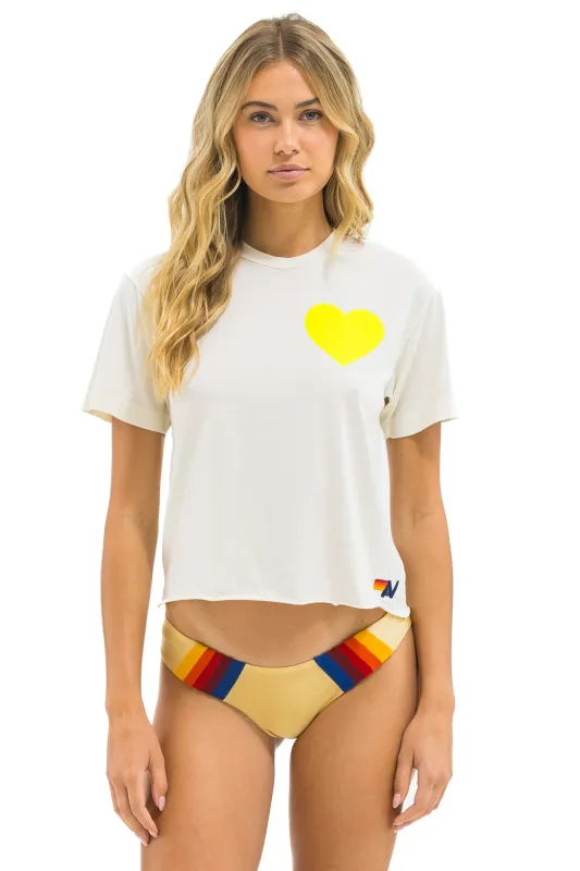 HEART PRINT BOYFRIEND TEE - VINTAGE WHITE // NEON YELLOW sold by Aviator Nation
