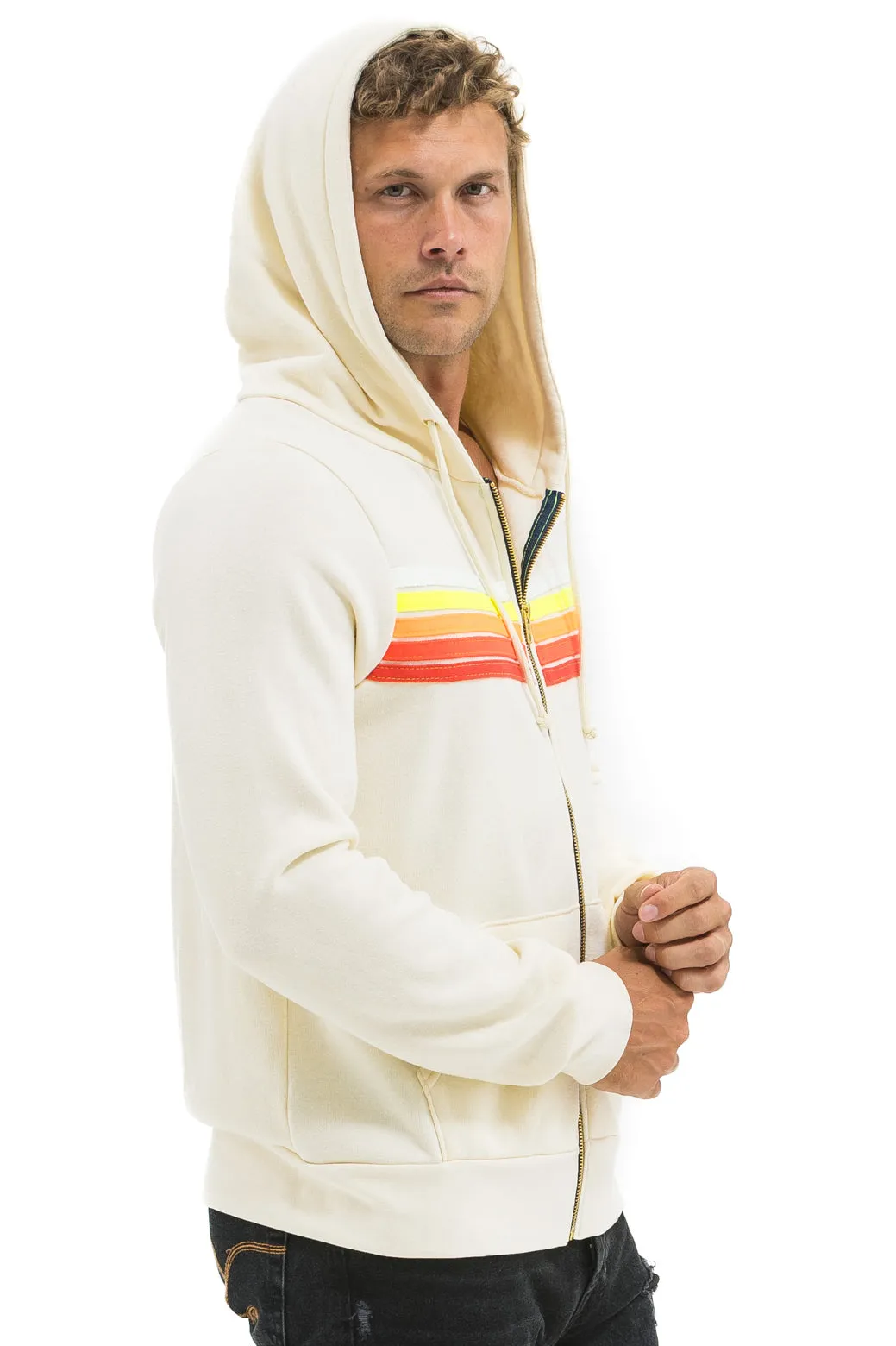5 STRIPE HOODIE - VINTAGE WHITE // WHITE NEON sold by Aviator Nation product image thumbnail 4