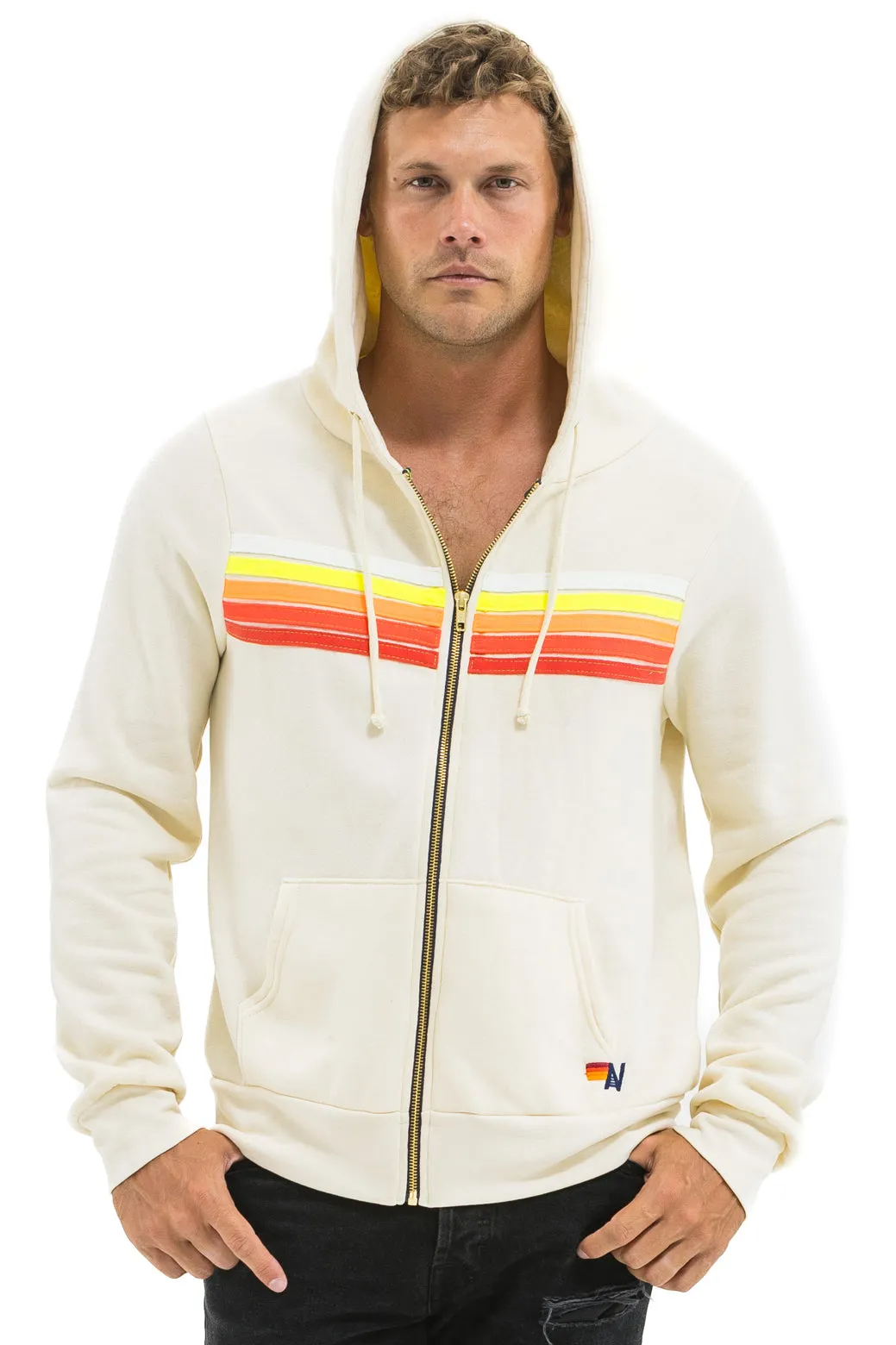 5 STRIPE HOODIE - VINTAGE WHITE // WHITE NEON sold by Aviator Nation product image thumbnail 2