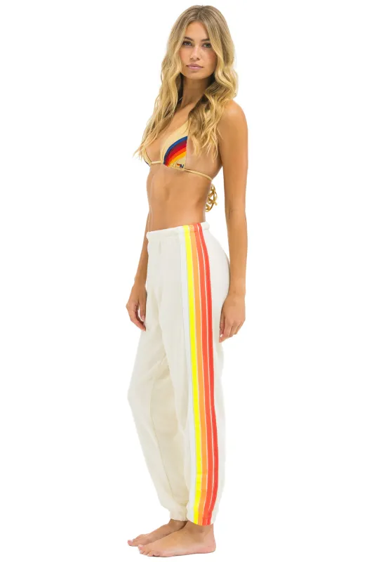 5 STRIPE SWEATPANTS - VINTAGE WHITE // WHITE NEON sold by Aviator Nation