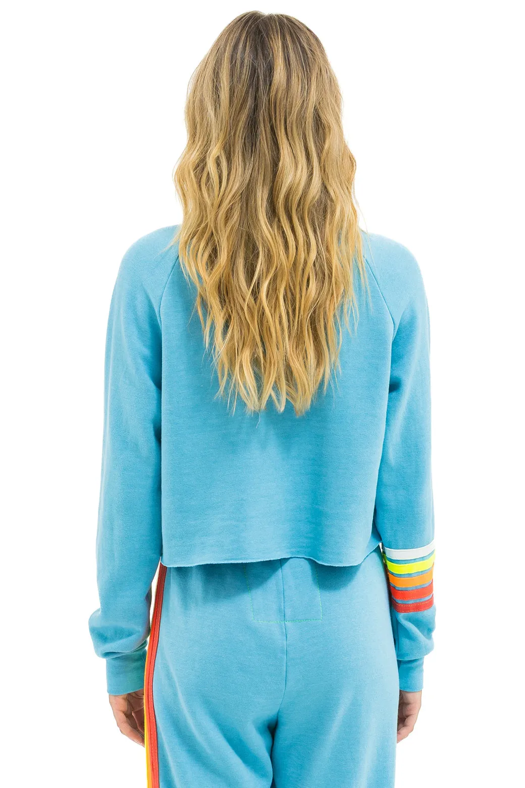 BOLT RUGBY STITCH CROPPED CREW SWEATSHIRT - AQUA // WHITE NEON sold by Aviator Nation product image thumbnail 3