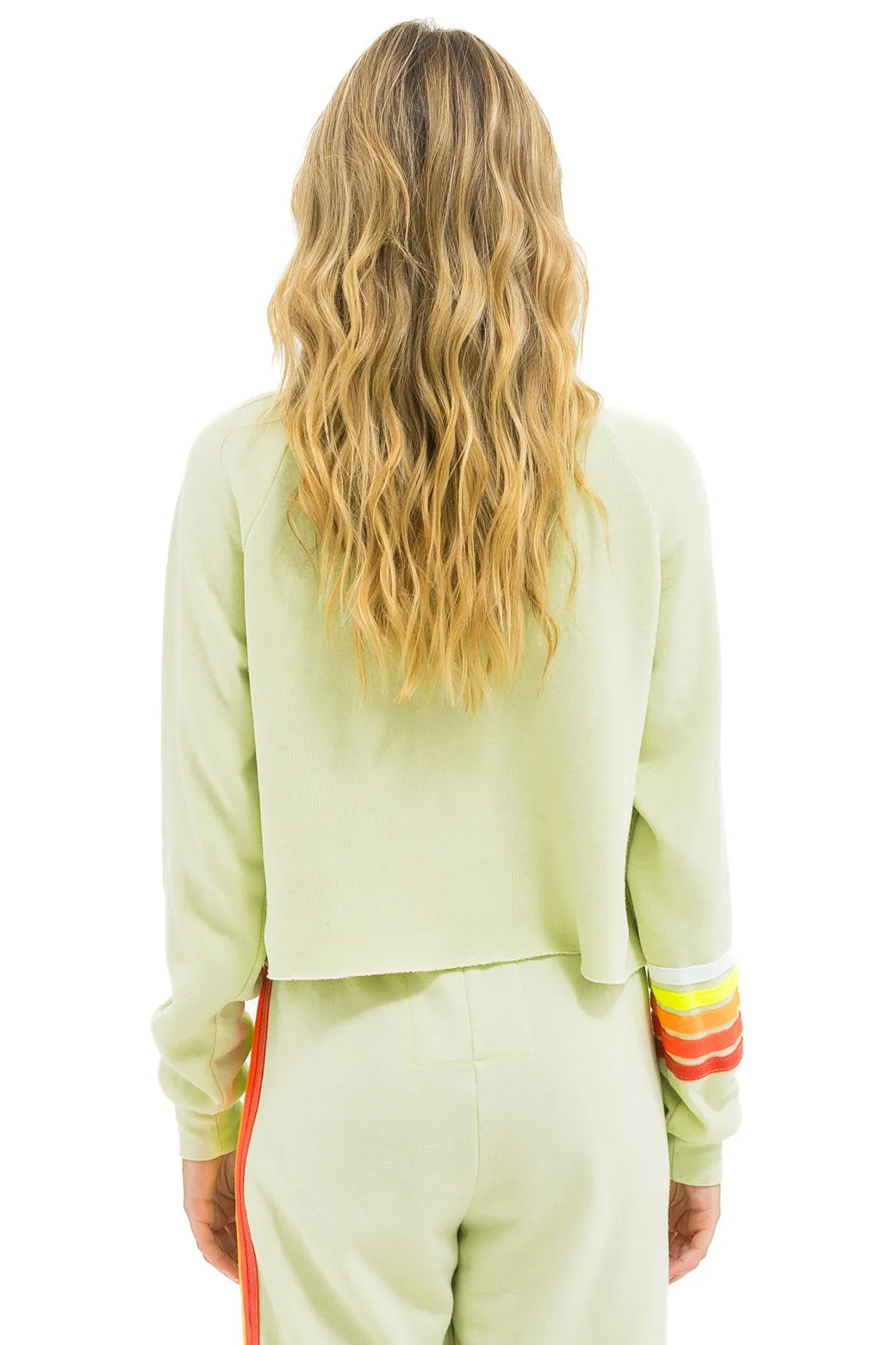 BOLT RUGBY STITCH CROPPED CREW SWEATSHIRT - LIME CREAM // WHITE NEON sold by Aviator Nation product image thumbnail 3