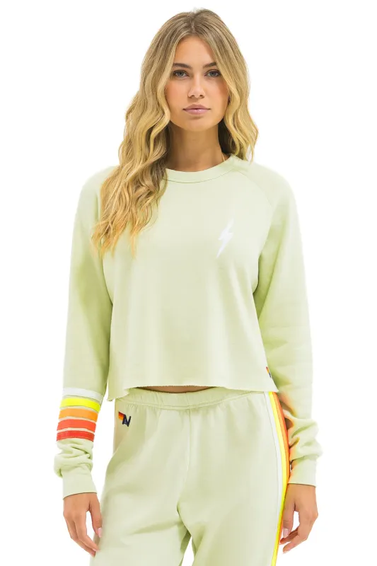 BOLT RUGBY STITCH CROPPED CREW SWEATSHIRT - LIME CREAM // WHITE NEON sold by Aviator Nation