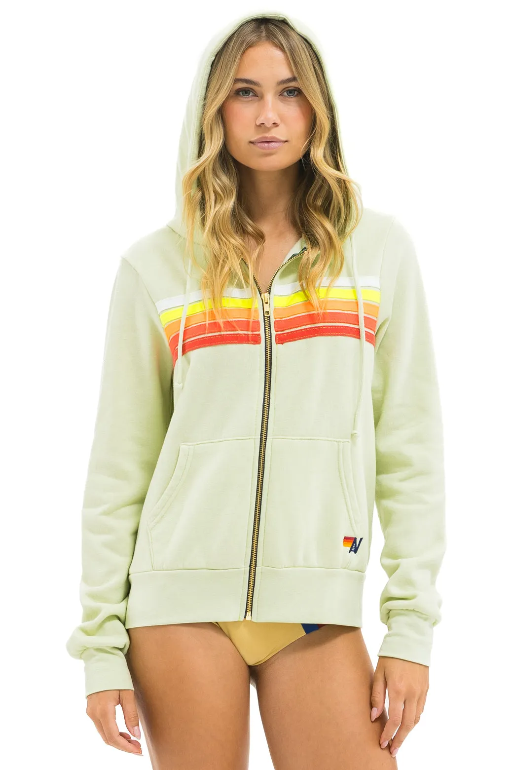 5 STRIPE HOODIE - LIME CREAM // WHITE NEON sold by Aviator Nation