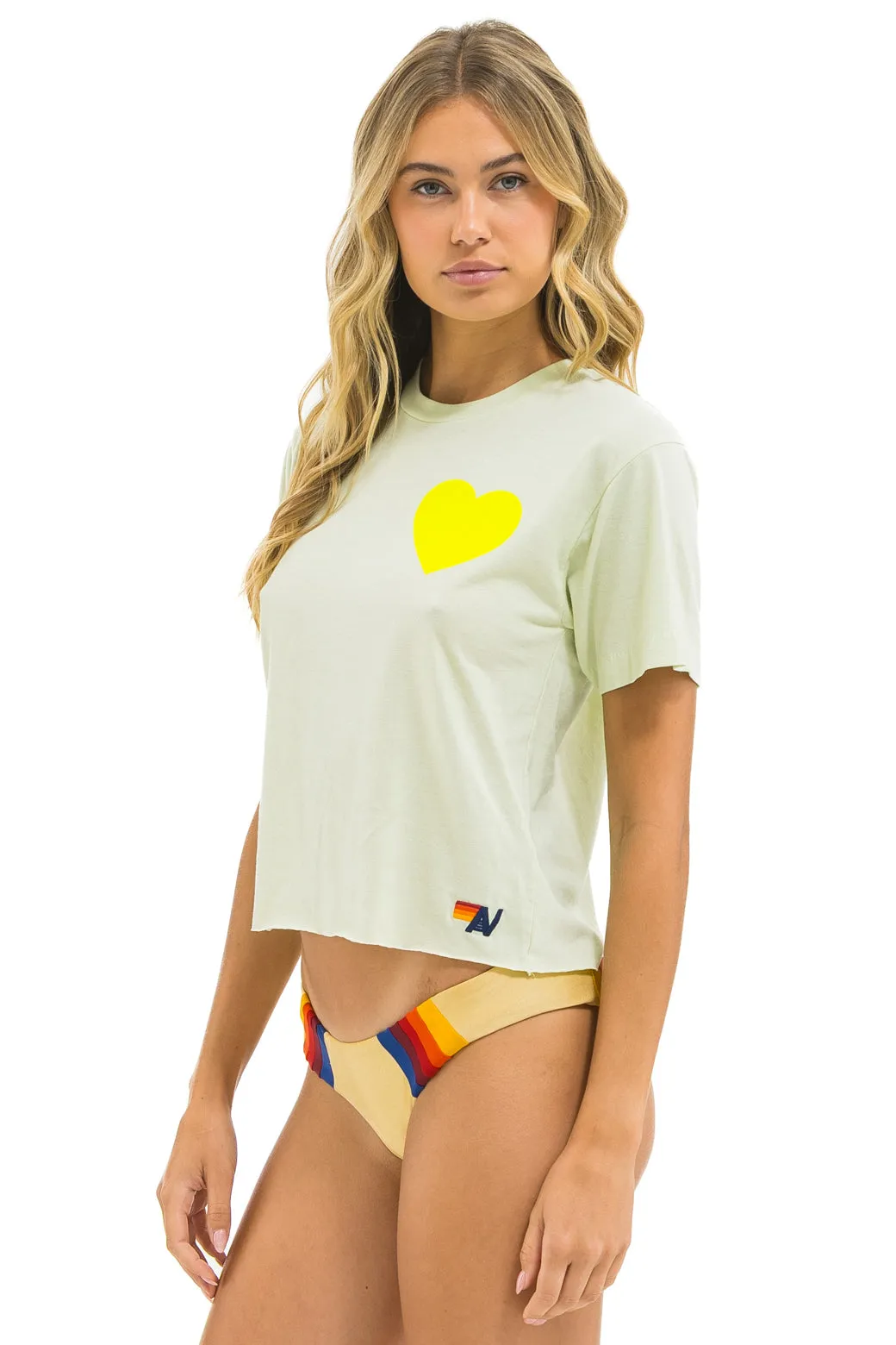HEART PRINT BOYFRIEND TEE - LIME CREAM // NEON YELLOW sold by Aviator Nation product image thumbnail 2