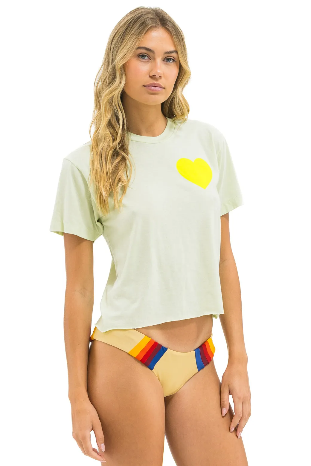 HEART PRINT BOYFRIEND TEE - LIME CREAM // NEON YELLOW sold by Aviator Nation product image thumbnail 4