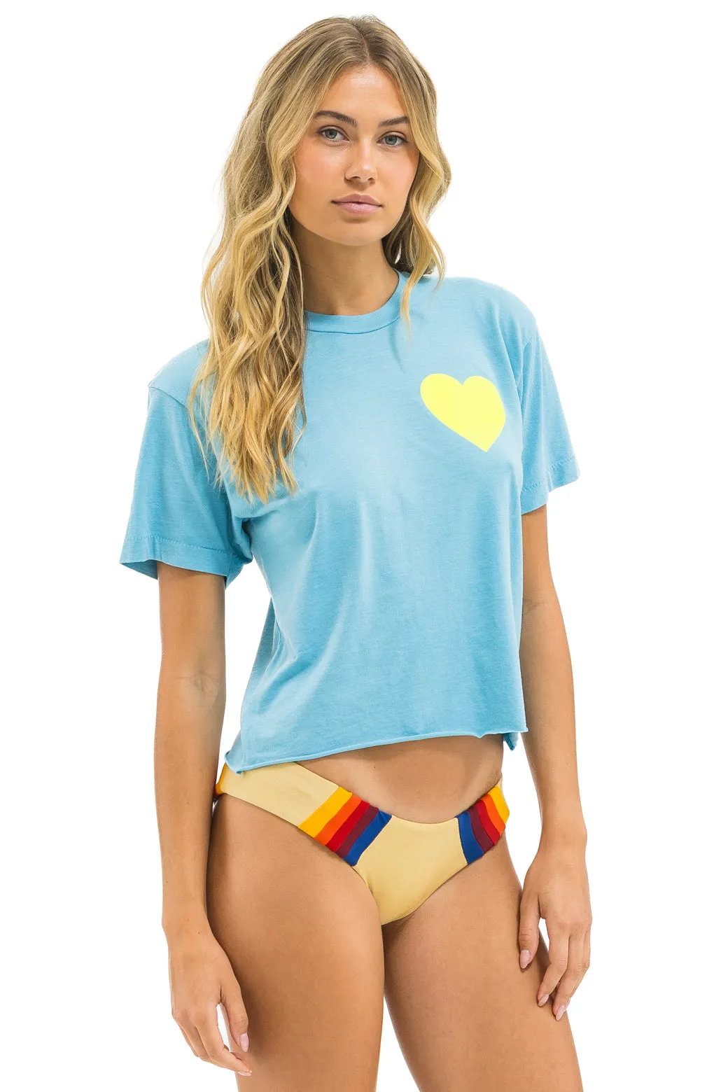 HEART PRINT BOYFRIEND TEE - AQUA // NEON YELLOW sold by Aviator Nation product image thumbnail 4