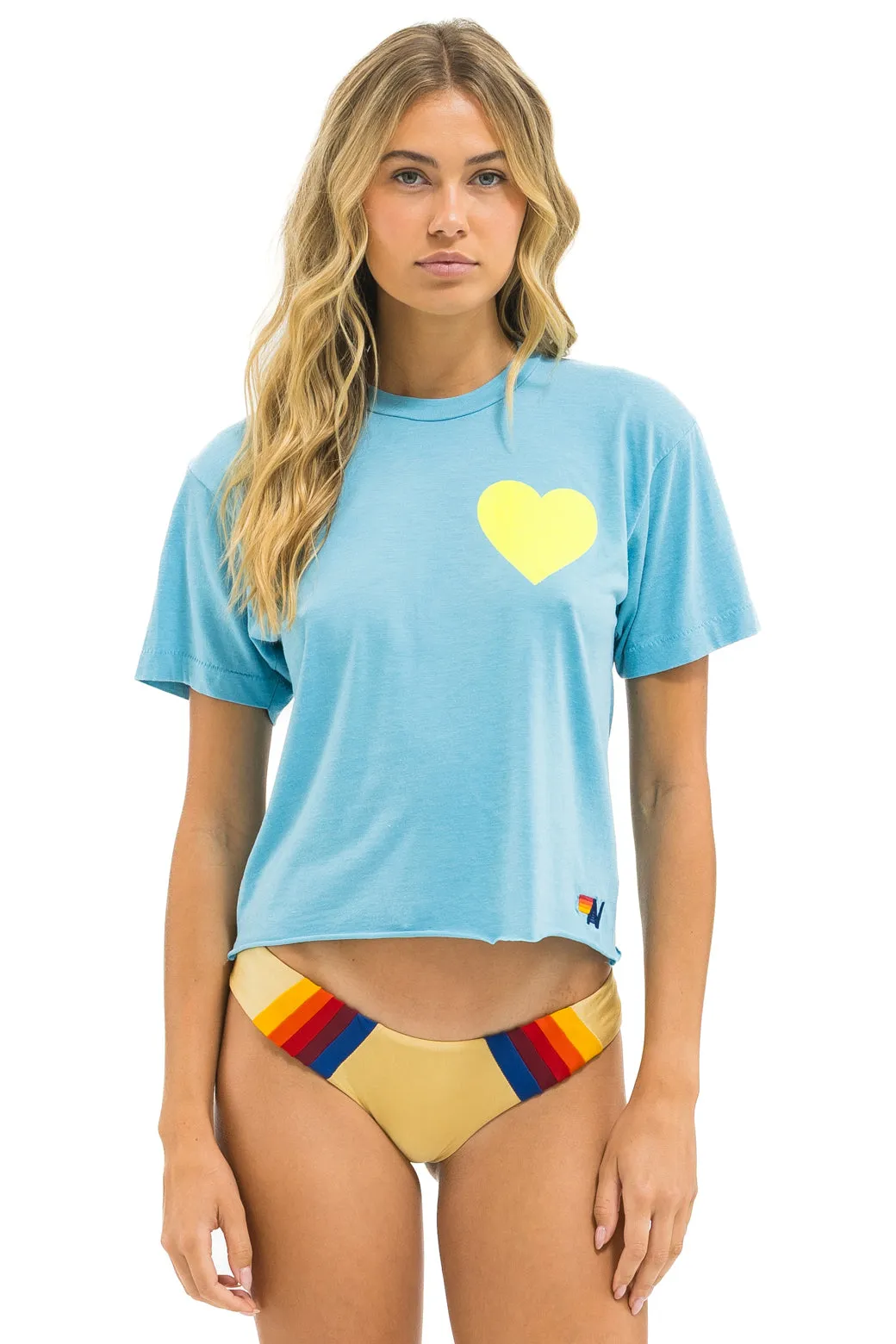 HEART PRINT BOYFRIEND TEE - AQUA // NEON YELLOW sold by Aviator Nation