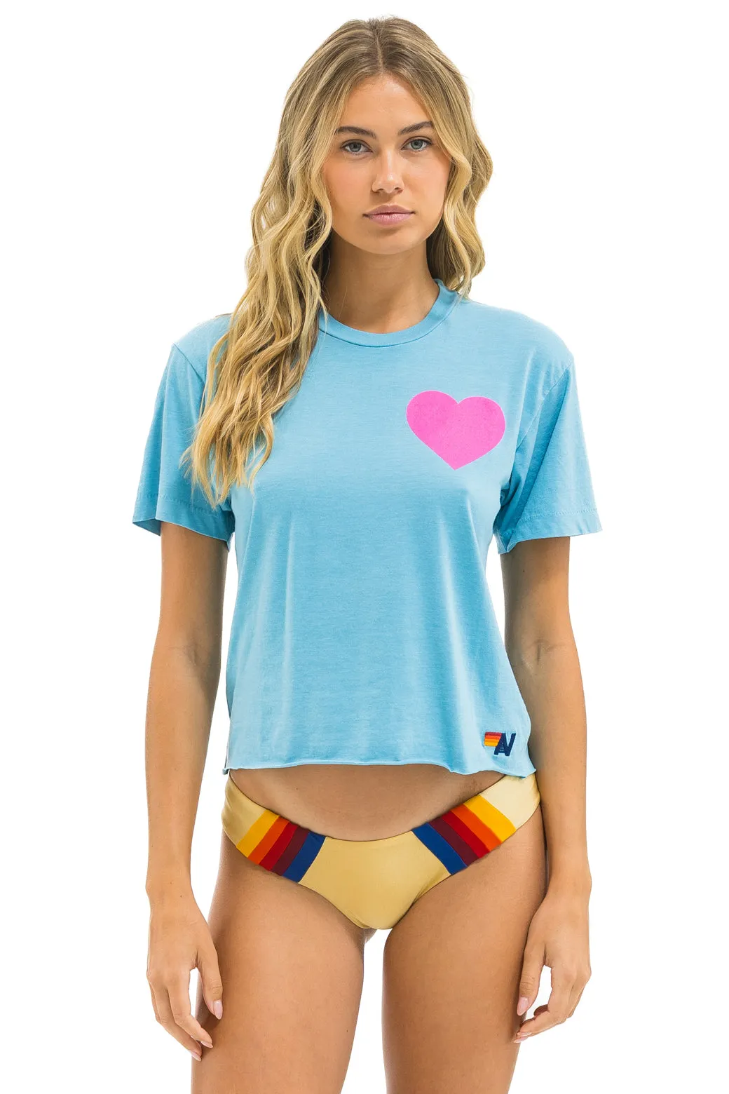 HEART PRINT BOYFRIEND TEE - AQUA // NEON PINK sold by Aviator Nation