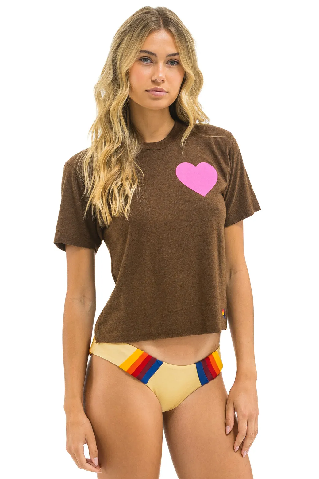HEART PRINT BOYFRIEND TEE - CHOCOLATE // NEON PINK sold by Aviator Nation product image thumbnail 4