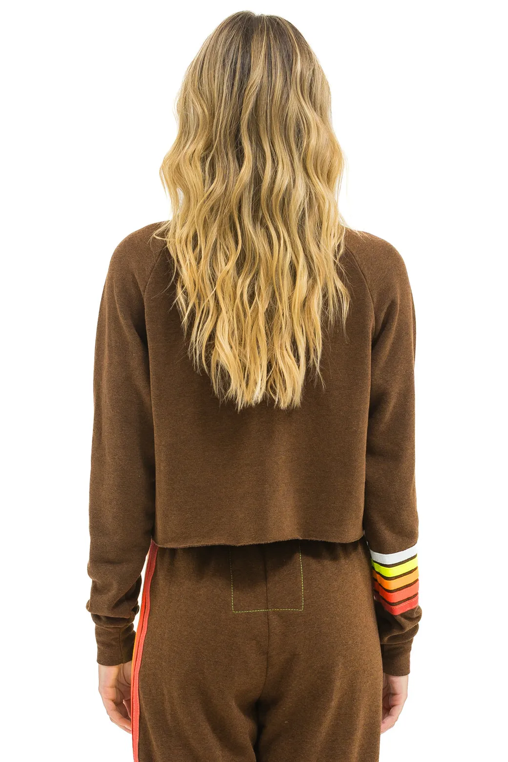 BOLT RUGBY STITCH CROPPED CREW SWEATSHIRT - CHOCOLATE // WHITE NEON sold by Aviator Nation product image thumbnail 5