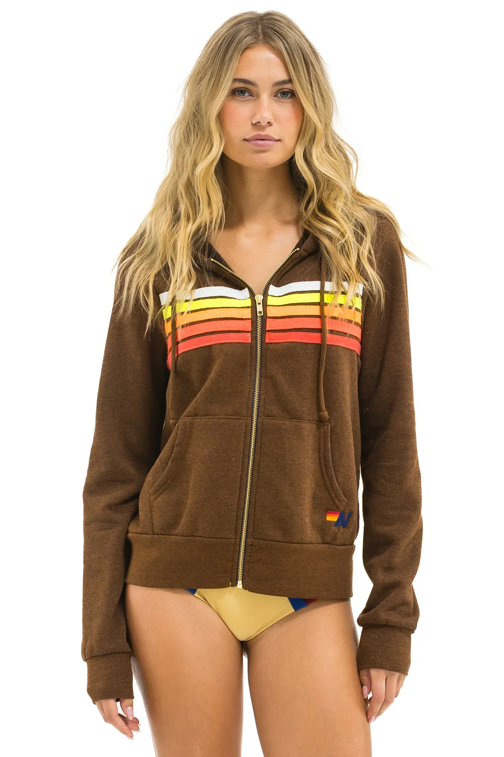 5 STRIPE HOODIE - CHOCOLATE // WHITE NEON sold by Aviator Nation product image thumbnail 3