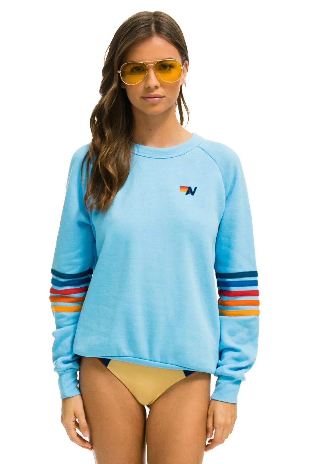 RAINBOW STITCH SLEEVE CREW SWEATSHIRT - SKY 2 sold by Aviator Nation