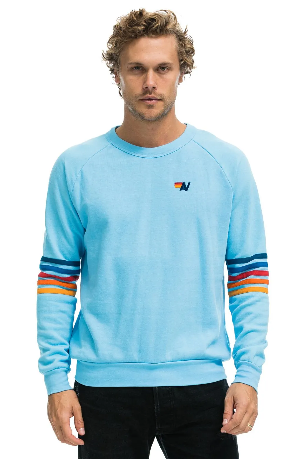 RAINBOW STITCH SLEEVE CREW SWEATSHIRT - SKY 2 sold by Aviator Nation product image thumbnail 4