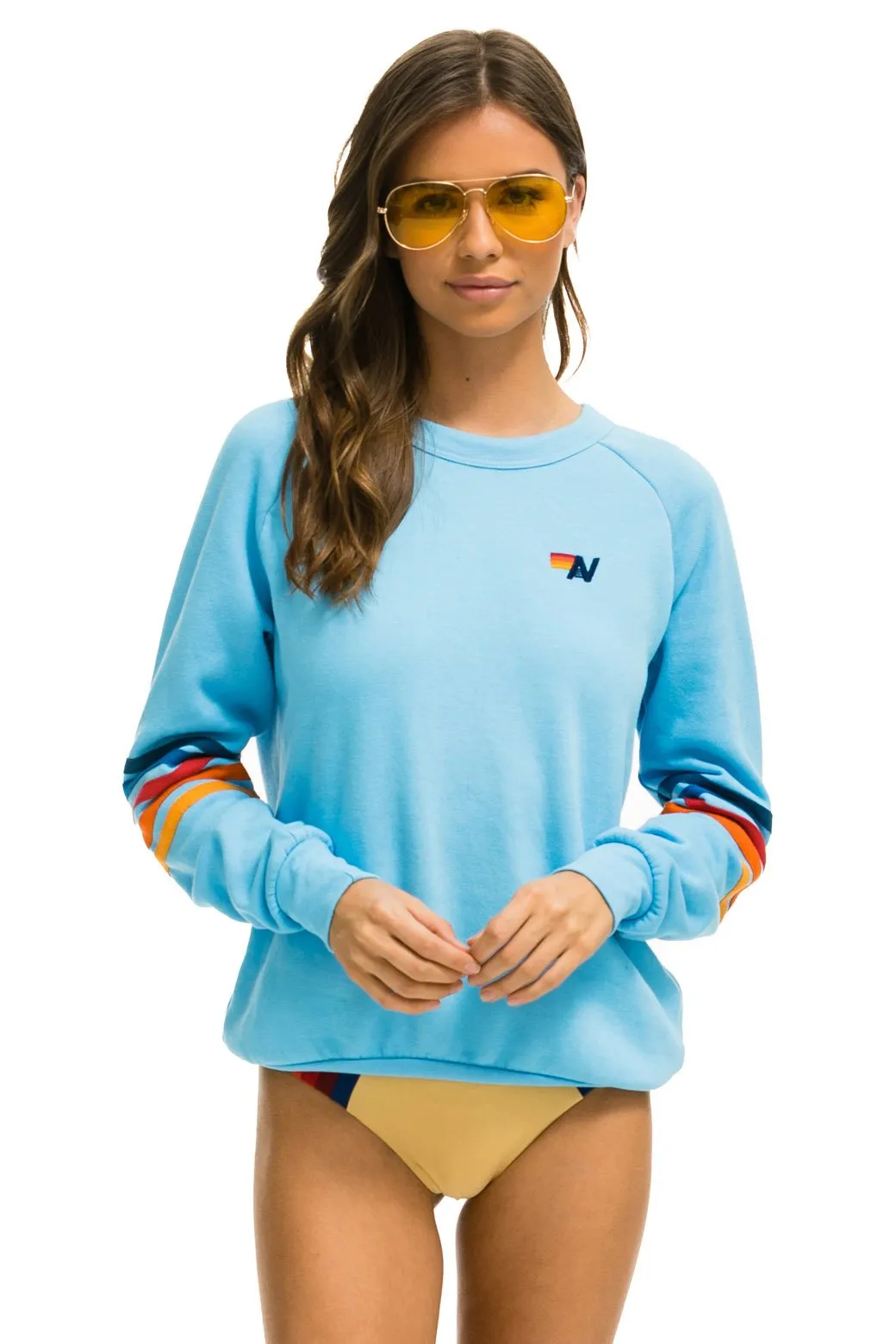 RAINBOW STITCH SLEEVE CREW SWEATSHIRT - SKY 2 sold by Aviator Nation product image thumbnail 5