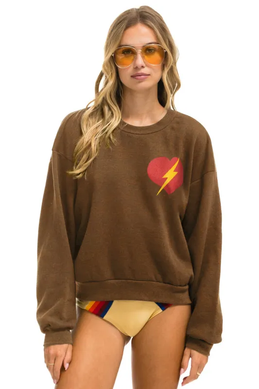 BOLT HEART RELAXED CREW SWEATSHIRT - CHOCOLATE sold by Aviator Nation