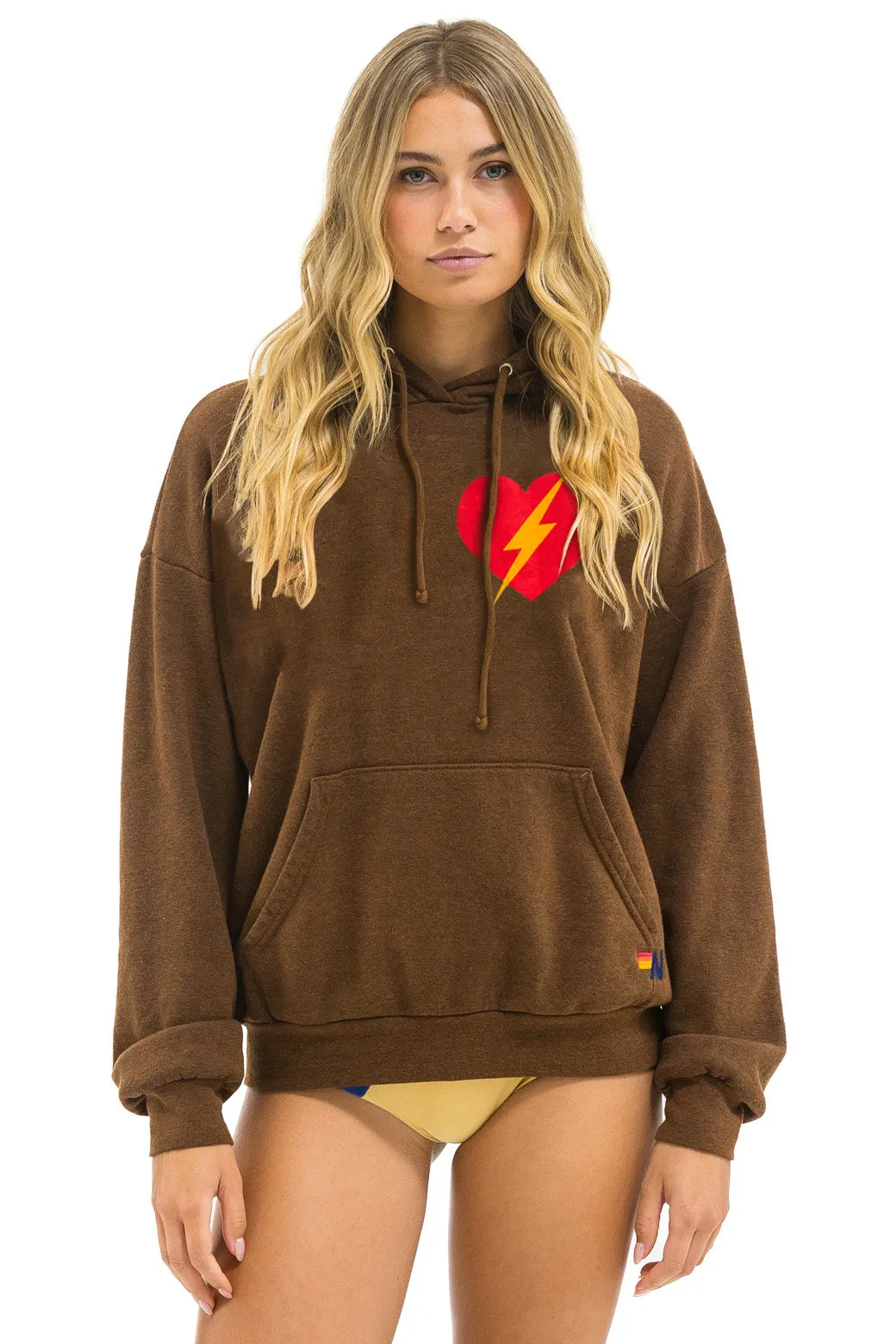 BOLT HEART PULLOVER RELAXED HOODIE - CHOCOLATE sold by Aviator Nation