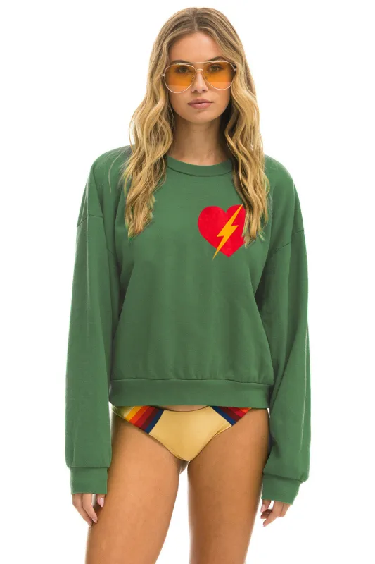BOLT HEART RELAXED CREW SWEATSHIRT - PALM sold by Aviator Nation