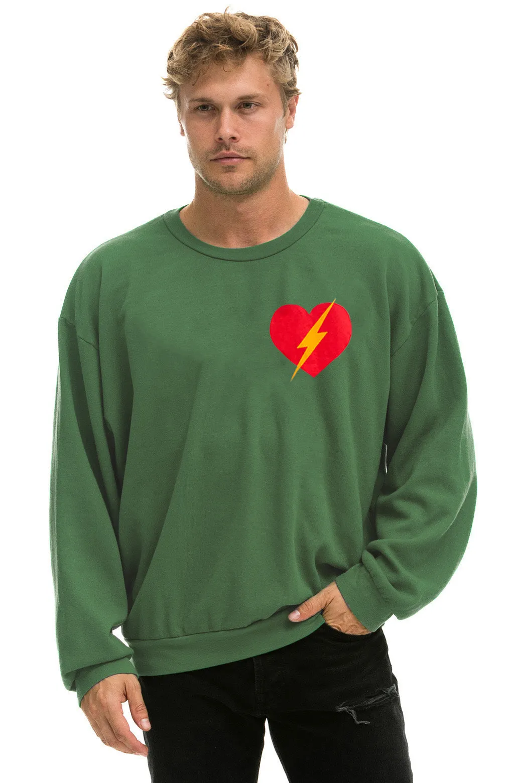 BOLT HEART RELAXED CREW SWEATSHIRT - PALM sold by Aviator Nation product image thumbnail 2