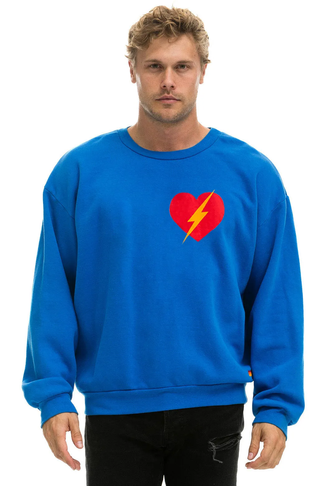 BOLT HEART RELAXED CREW SWEATSHIRT - ADVENTURE BLUE sold by Aviator Nation product image thumbnail 2
