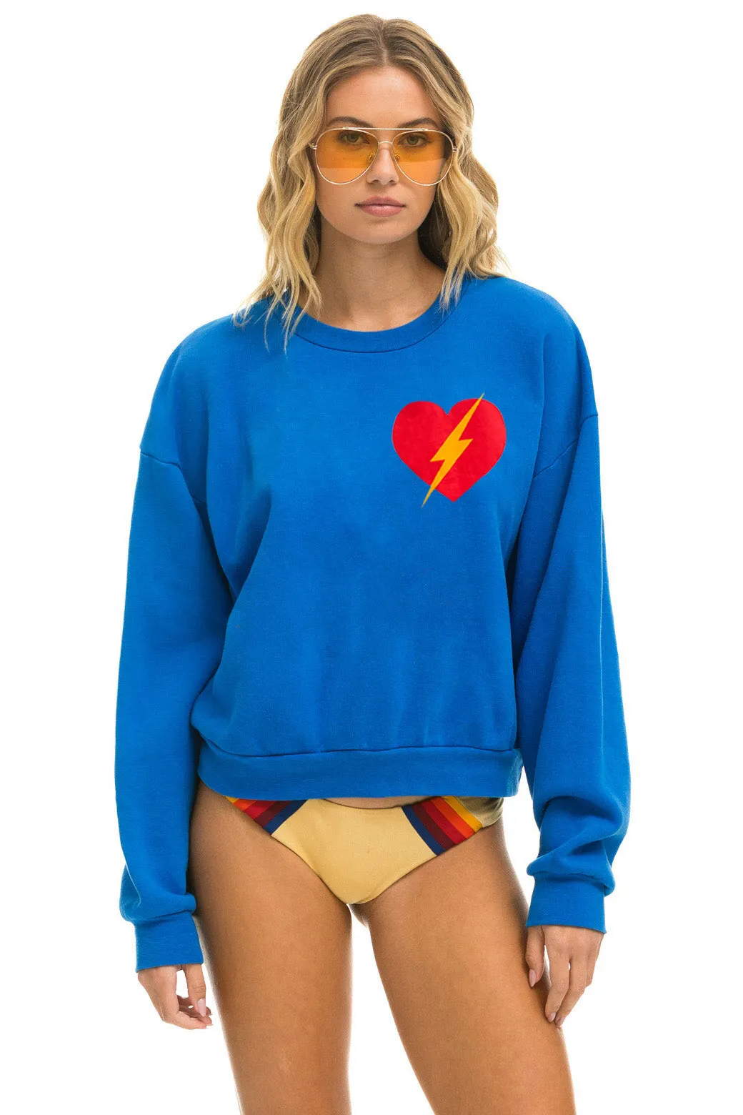 BOLT HEART RELAXED CREW SWEATSHIRT - ADVENTURE BLUE sold by Aviator Nation