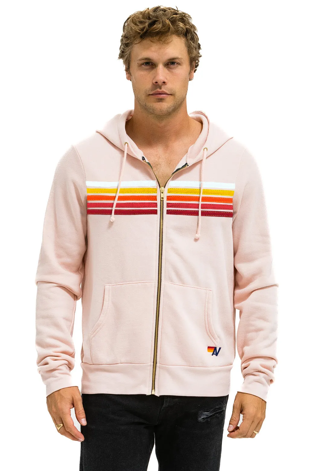 5 STRIPE HOODIE - LIGHT PINK // RAINBOW WHITE sold by Aviator Nation product image thumbnail 2