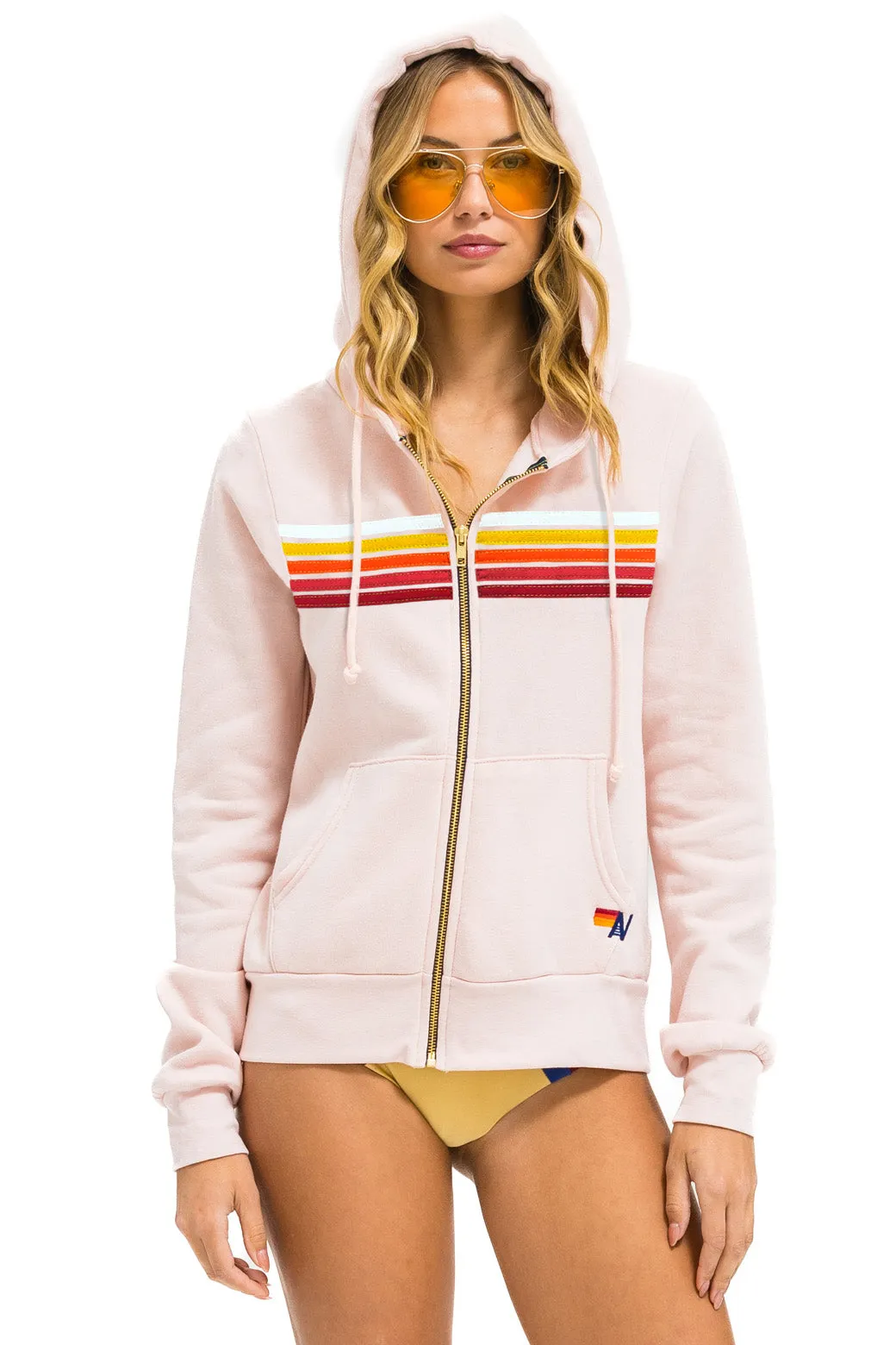 5 STRIPE HOODIE - LIGHT PINK // RAINBOW WHITE sold by Aviator Nation