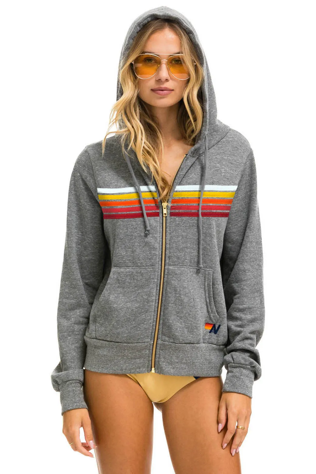 5 STRIPE HOODIE - HEATHER // RAINBOW WHITE sold by Aviator Nation