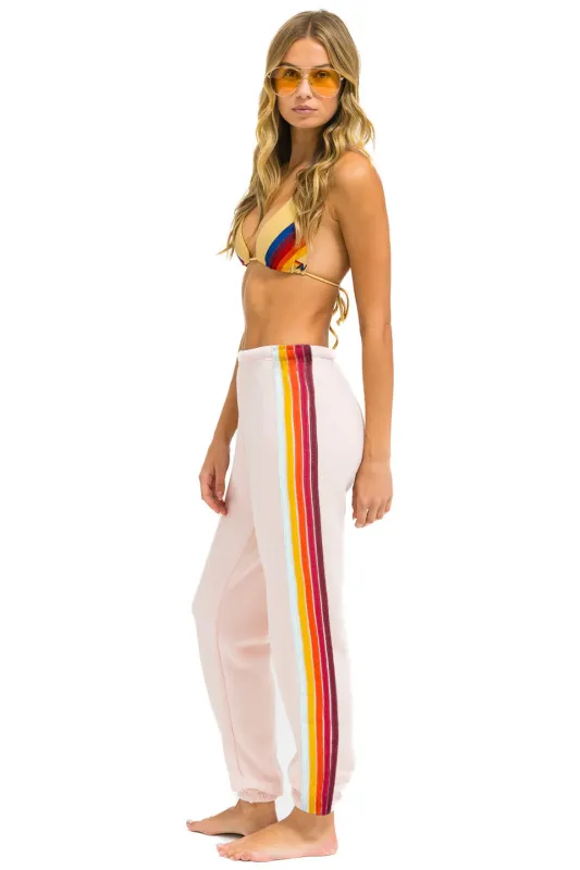 5 STRIPE SWEATPANTS - LIGHT PINK // RAINBOW WHITE sold by Aviator Nation