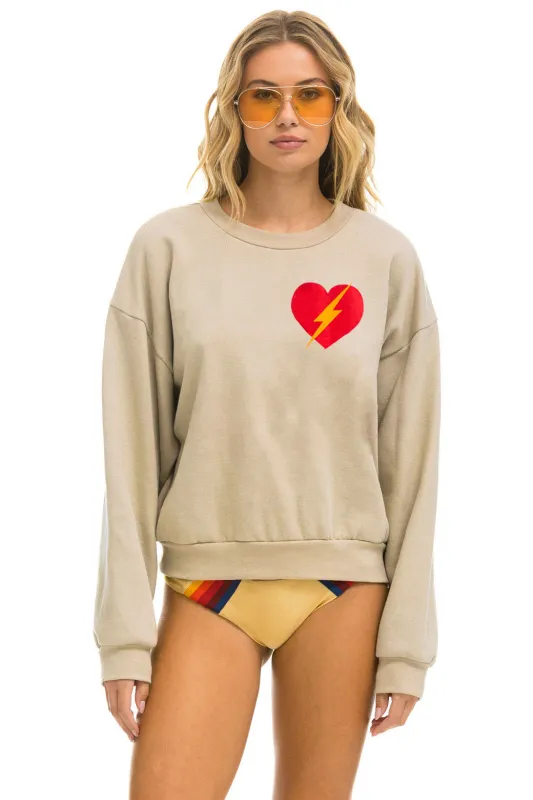 BOLT HEART RELAXED CREW SWEATSHIRT - SAND sold by Aviator Nation