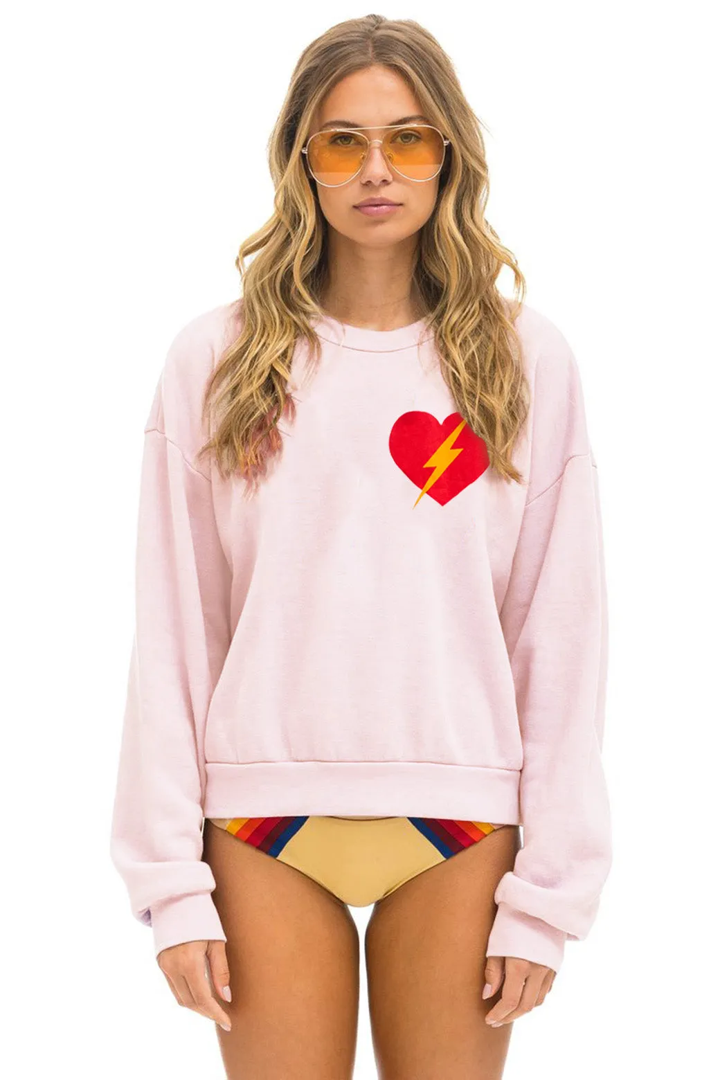 BOLT HEART RELAXED CREW SWEATSHIRT - LIGHT PINK sold by Aviator Nation