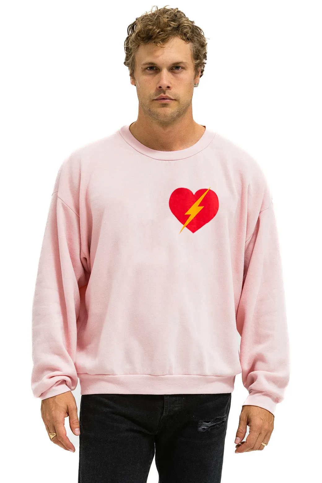 BOLT HEART RELAXED CREW SWEATSHIRT - LIGHT PINK sold by Aviator Nation product image thumbnail 2