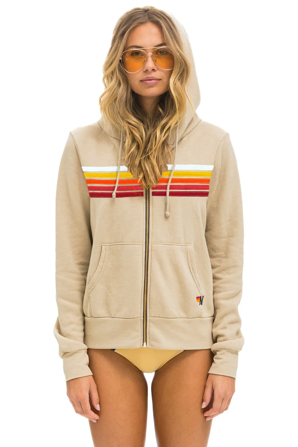 5 STRIPE HOODIE - SAND // RAINBOW WHITE sold by Aviator Nation