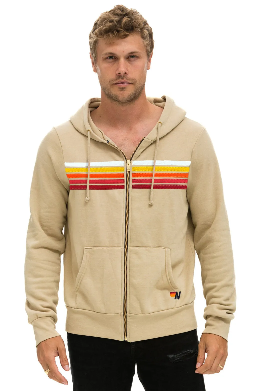 5 STRIPE HOODIE - SAND // RAINBOW WHITE sold by Aviator Nation product image thumbnail 2
