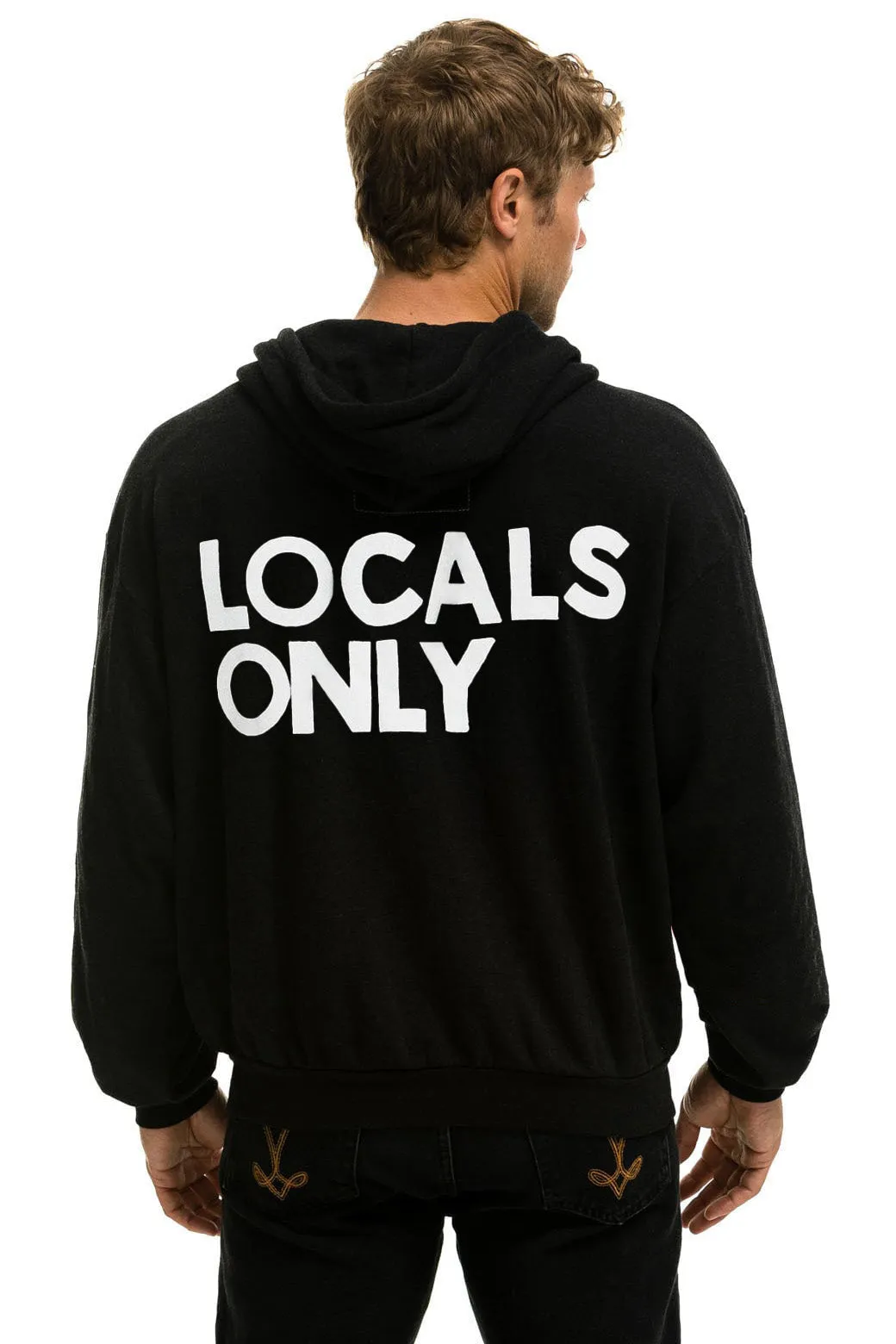 LOCALS ONLY RELAXED ZIP HOODIE - BLACK sold by Aviator Nation product image thumbnail 3