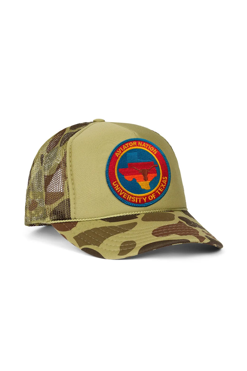 UNIVERSITY OF TEXAS CIRCLE PATCH VINTAGE LOW RISE TRUCKER - CAMO sold by Aviator Nation