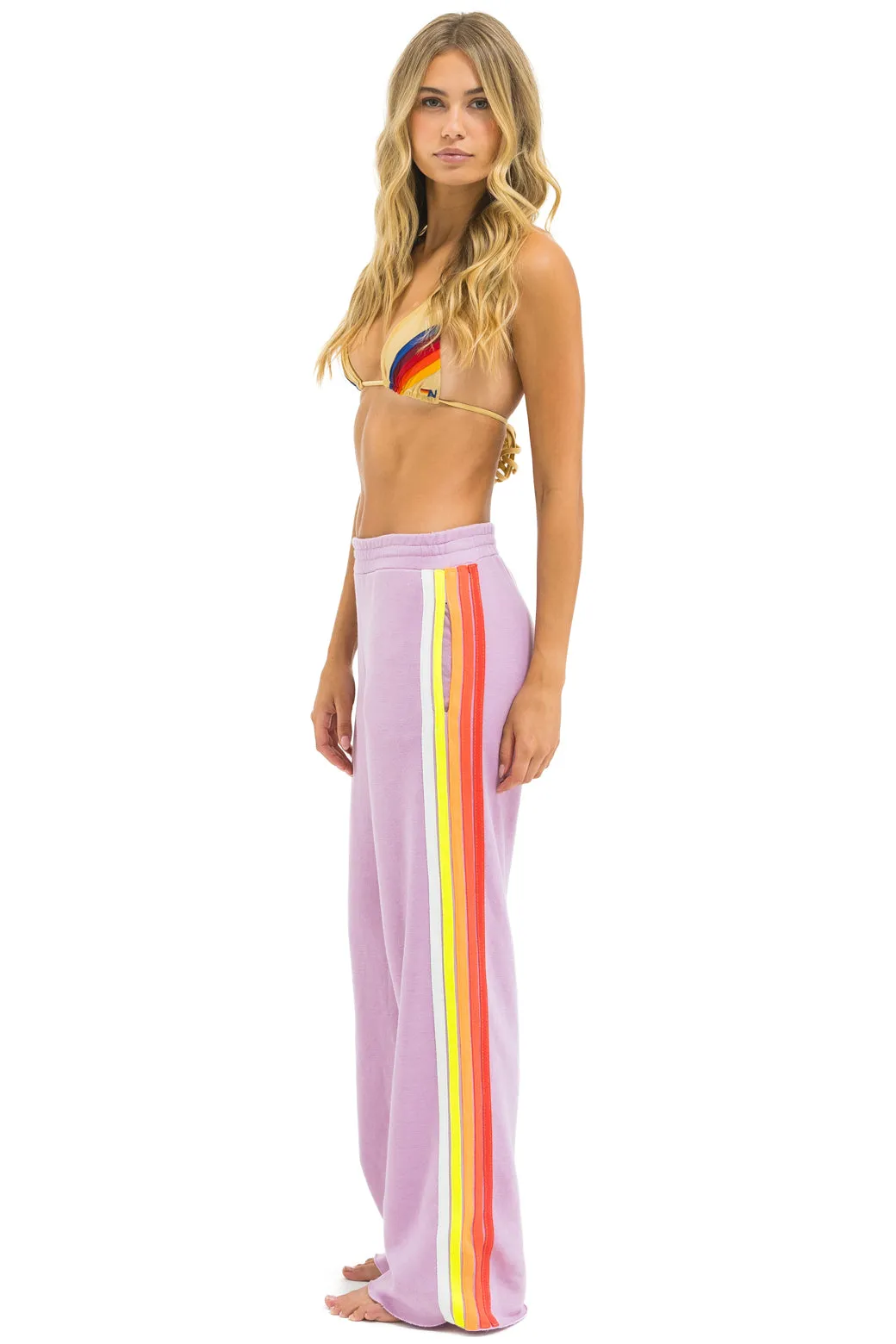 5 STRIPE WIDE LEG POCKET SWEATPANTS - MAUVE // WHITE NEON sold by Aviator Nation