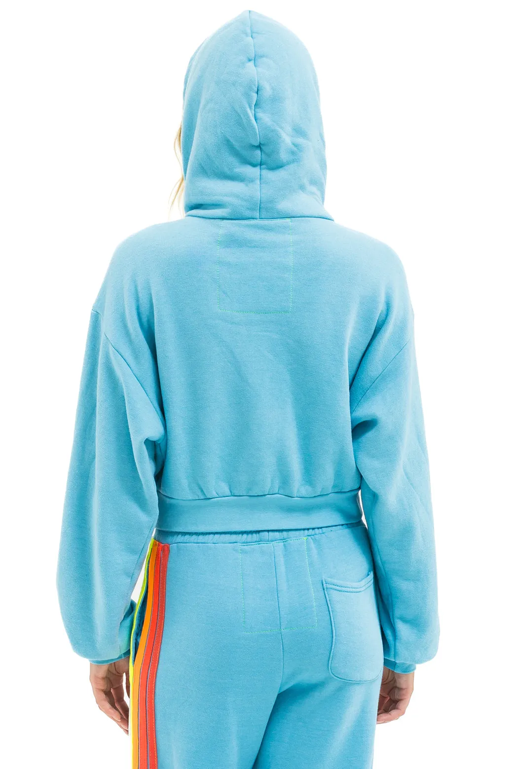 5 STRIPE CROPPED ZIP HOODIE RELAXED - AQUA // WHITE NEON sold by Aviator Nation product image thumbnail 3