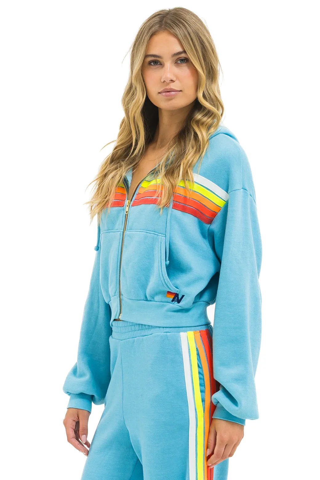 5 STRIPE CROPPED ZIP HOODIE RELAXED - AQUA // WHITE NEON sold by Aviator Nation product image thumbnail 2