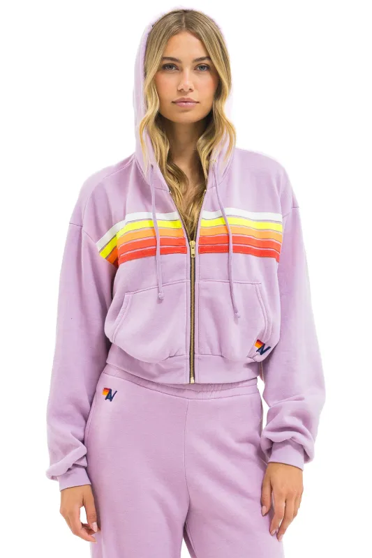 5 STRIPE CROPPED ZIP HOODIE RELAXED - MAUVE // WHITE NEON sold by Aviator Nation
