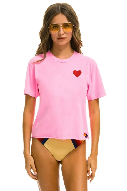 HEART EMBROIDERY BOYFRIEND TEE - NEON PINK sold by Aviator Nation