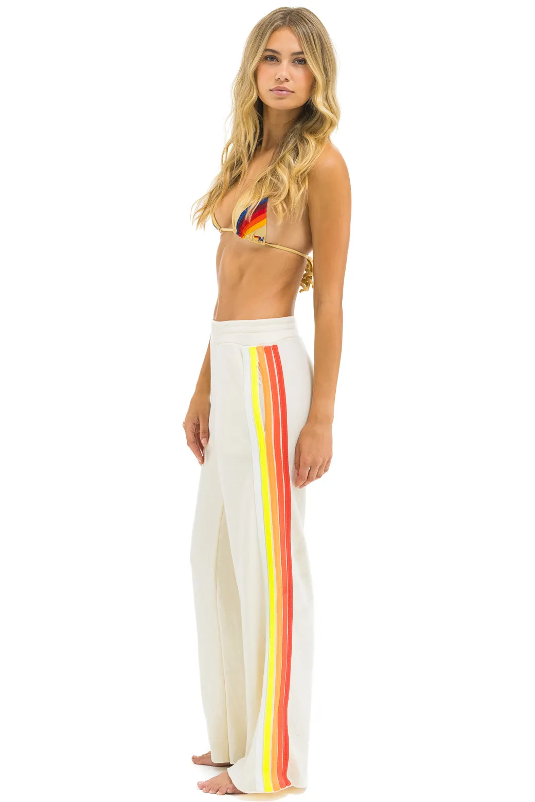 5 STRIPE WIDE LEG POCKET SWEATPANTS - VINTAGE WHITE // WHITE NEON sold by Aviator Nation