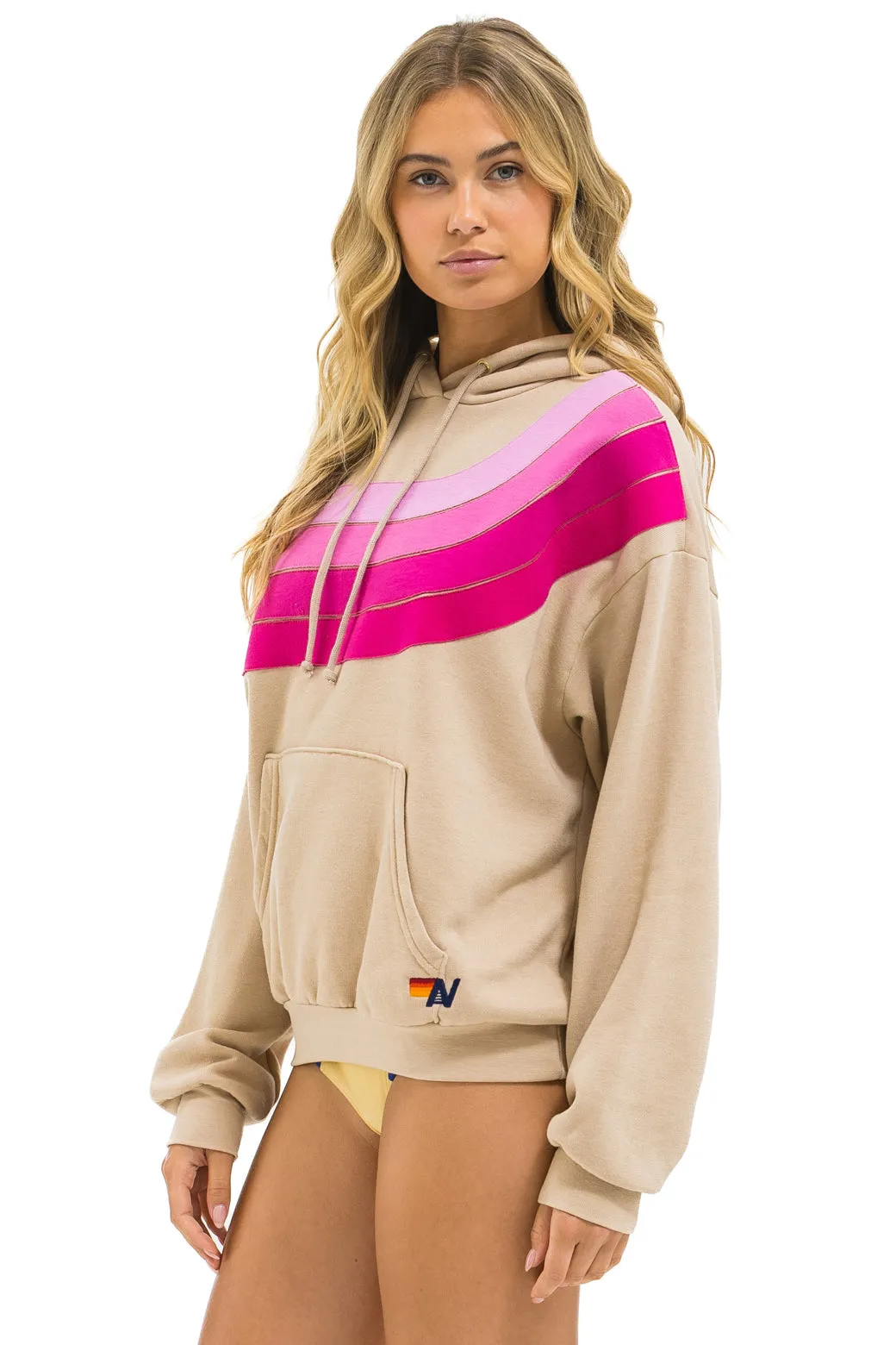 WAVE STRIPE 4 PULLOVER HOODIE RELAXED - SAND // PINK sold by Aviator Nation product image thumbnail 4